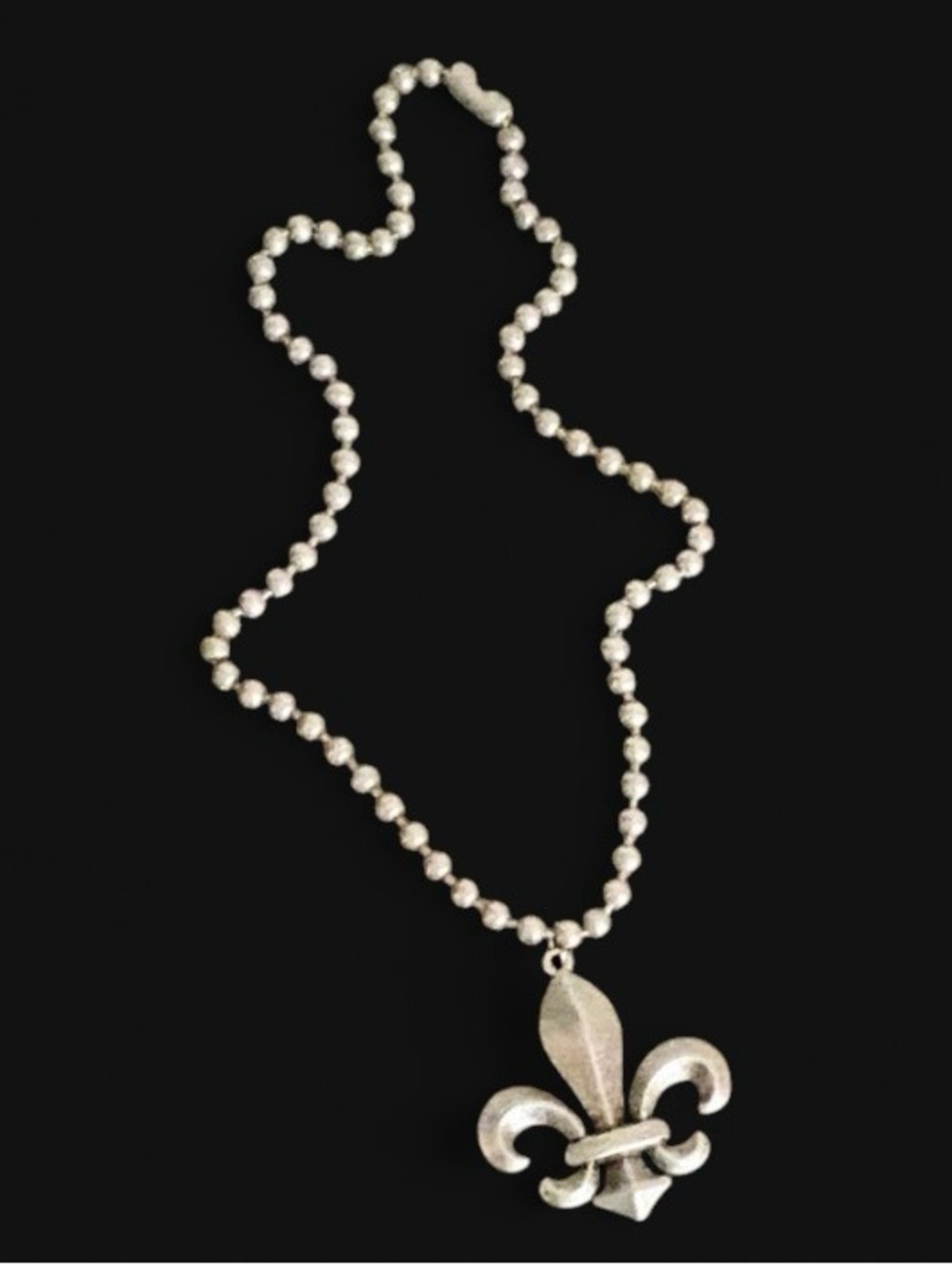 Gothic Gunmetal Fleur De Lis Ball Chain 17” Necklace Handmade Dark Statement